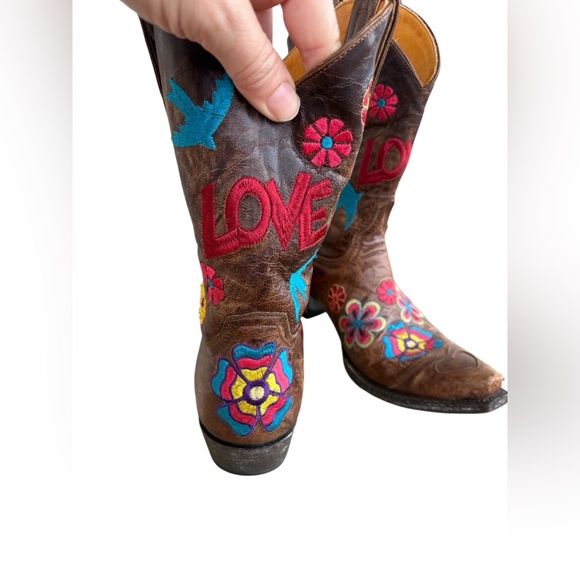 Old Gringo Embroidered love floral leather Brown western Cowboy Boots 8.5 - Picture 7 of 10